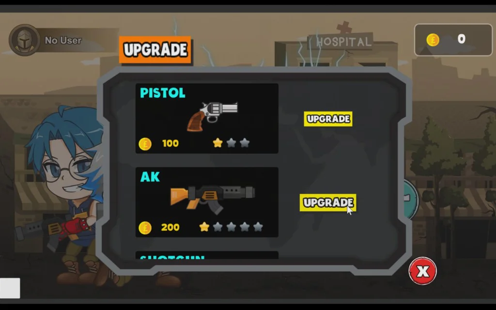 Iron Vanguard Combat — weapon upgrade screen